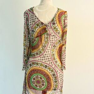 Semi Sheer Colorful Patterned Boho Tunic Dress